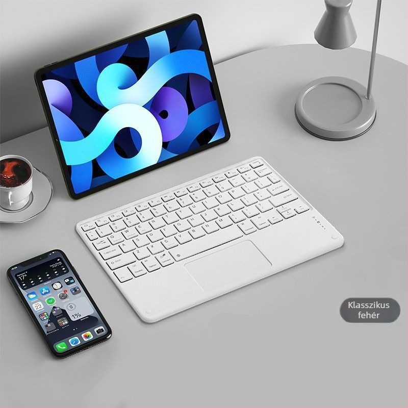 Bluetooth tabletához készült billentyűzet érintőpad és mágneses rögzítésével, azonnali párosítással, iPad és Android-kompatibilis
