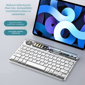 TM030 Átlátszó Bluetooth billentyűzet három módú, Type-C csatlakozás, RGB világítás, ergonómikus, hordozható, 232 g