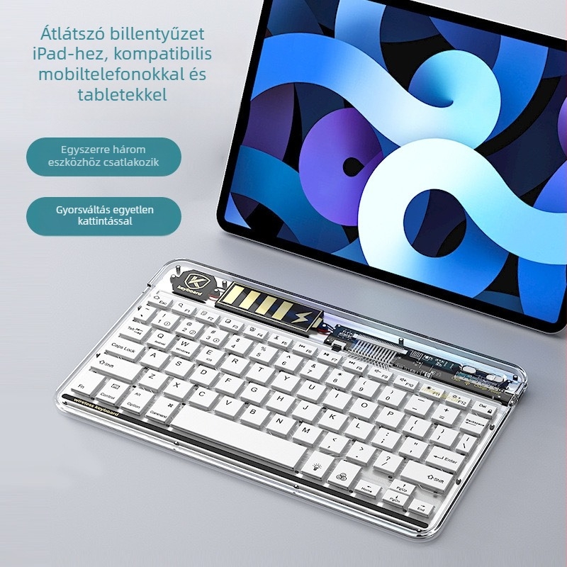 TM030 Átlátszó Bluetooth billentyűzet három módú, Type-C csatlakozás, RGB világítás, ergonómikus, hordozható, 232 g