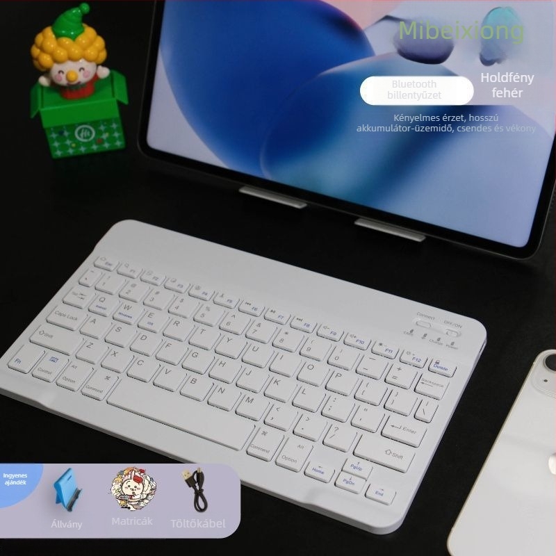 Bluetooth okos billentyűzet Apple készülékekhez — ultra vékony, vezeték nélküli billentyűzet tabletekhez és telefonokhoz; kompatibil Huawei és Xiaomi táblagépekkel