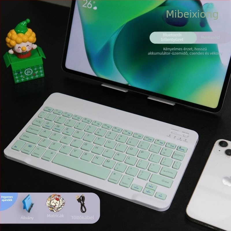 Bluetooth okos billentyűzet Apple készülékekhez — ultra vékony, vezeték nélküli billentyűzet tabletekhez és telefonokhoz; kompatibil Huawei és Xiaomi táblagépekkel