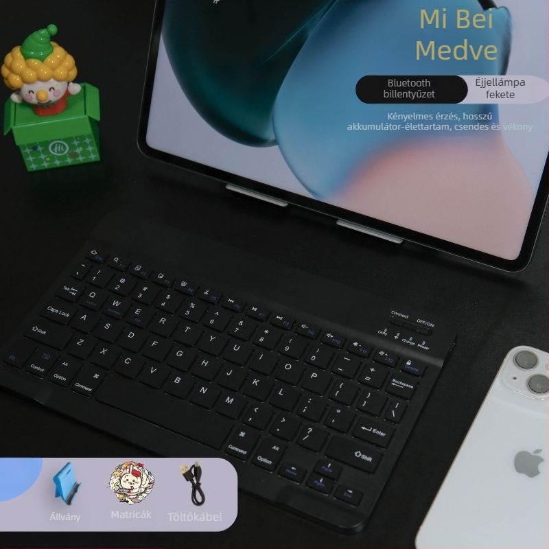 Bluetooth okos billentyűzet Apple készülékekhez — ultra vékony, vezeték nélküli billentyűzet tabletekhez és telefonokhoz; kompatibil Huawei és Xiaomi táblagépekkel
