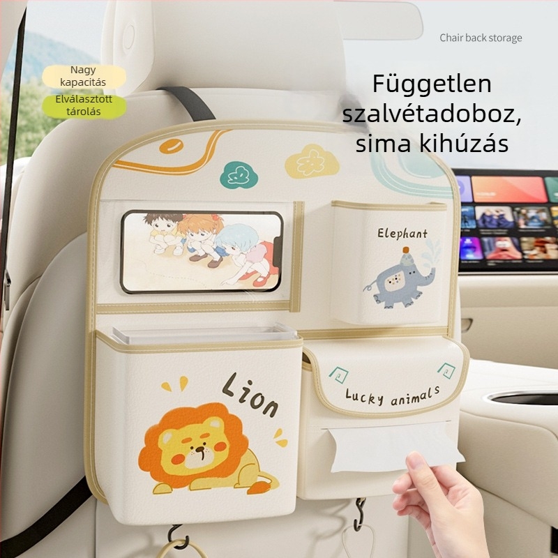 Autóülés hátsó tárolótáska - Bőrből, vízálló, akasztóval, kézi fogantyúval