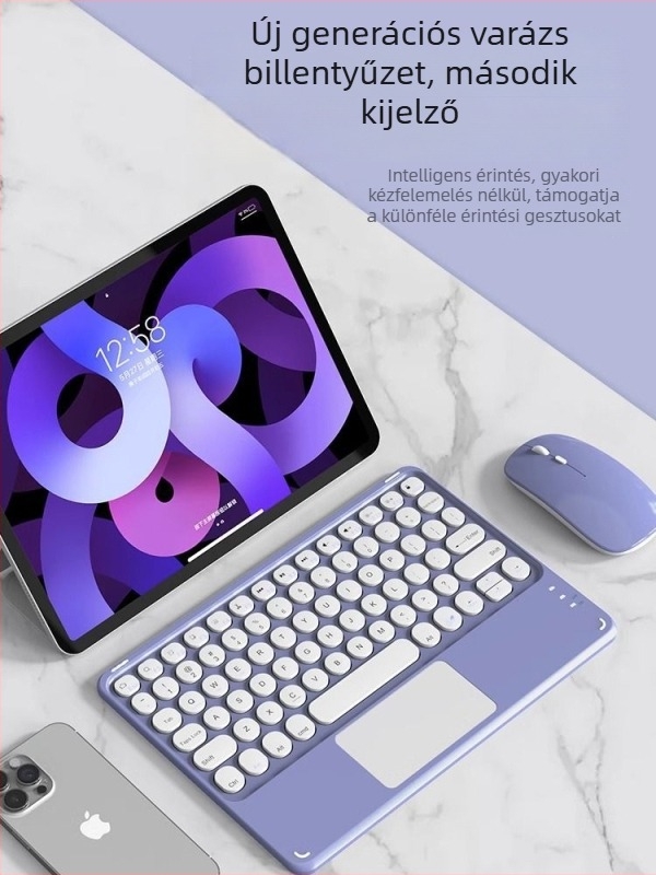Vezeték nélküli Bluetooth billentyűzet és egér numerikus billentyűzettel; kompatibil Apple iPad, Huawei táblagépekkel és Android telefonokkal; Bluetooth csatlakozás; csendes töltés