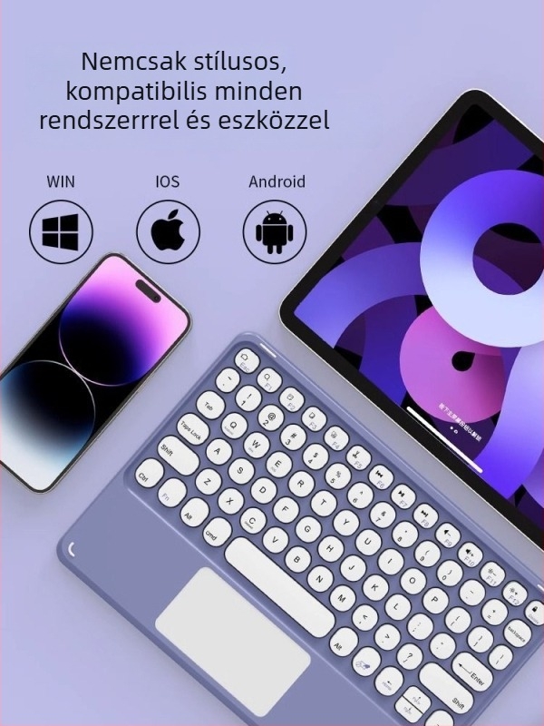 Vezeték nélküli Bluetooth billentyűzet és egér numerikus billentyűzettel; kompatibil Apple iPad, Huawei táblagépekkel és Android telefonokkal; Bluetooth csatlakozás; csendes töltés