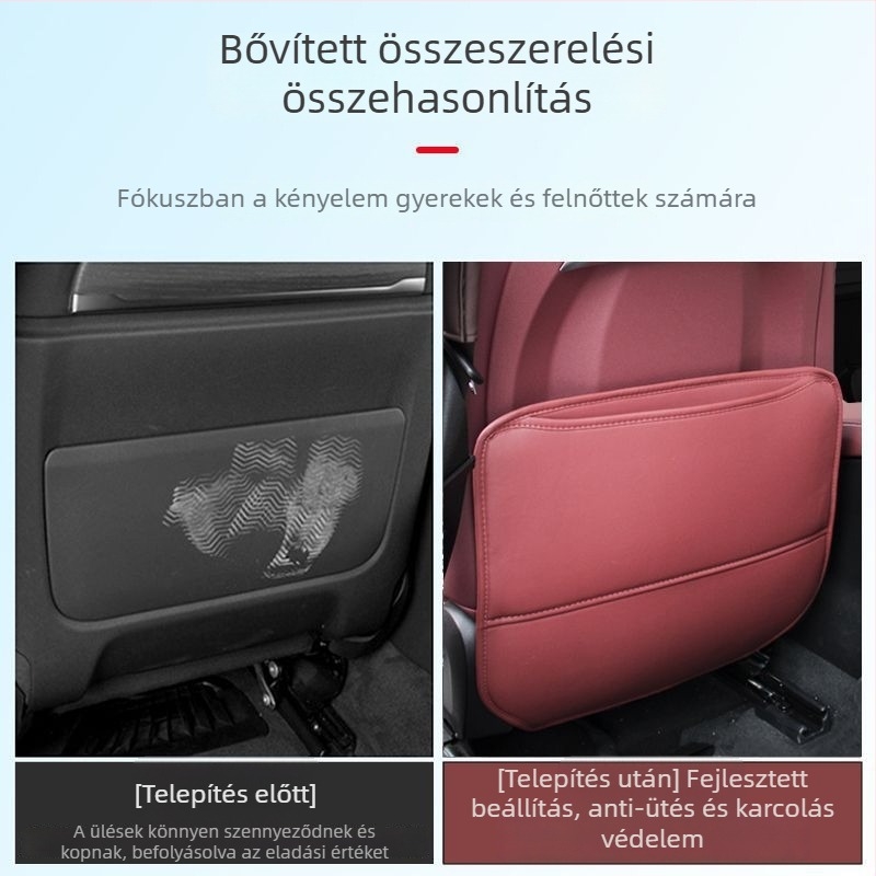 Autóüléshez pamutból készült védő párna a hátsó üléshez, gyermekvédő, tárolózsebbel, porvédő