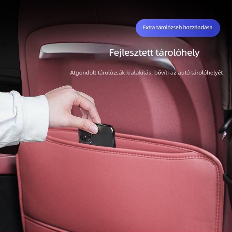 Autóüléshez pamutból készült védő párna a hátsó üléshez, gyermekvédő, tárolózsebbel, porvédő