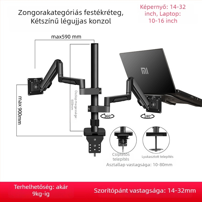 Laptop állvány hidegen hengerelt acélból, kompatibil 10–16 hüvelykes laptopokkal, súly 1.0 kg, márka Three Strategies