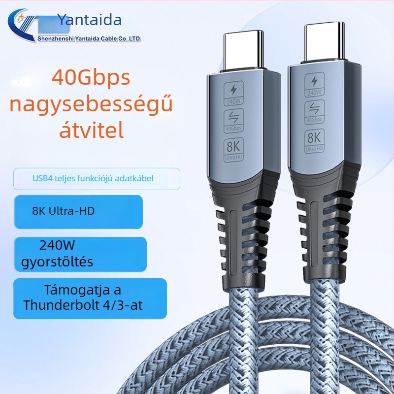 USB4 teljes funkciójú kettős USB-C adatkábel, 40Gbps, Thunderbolt 4/3 kompatibilis, PD240W gyorstöltés, 8K kijelzőhöz