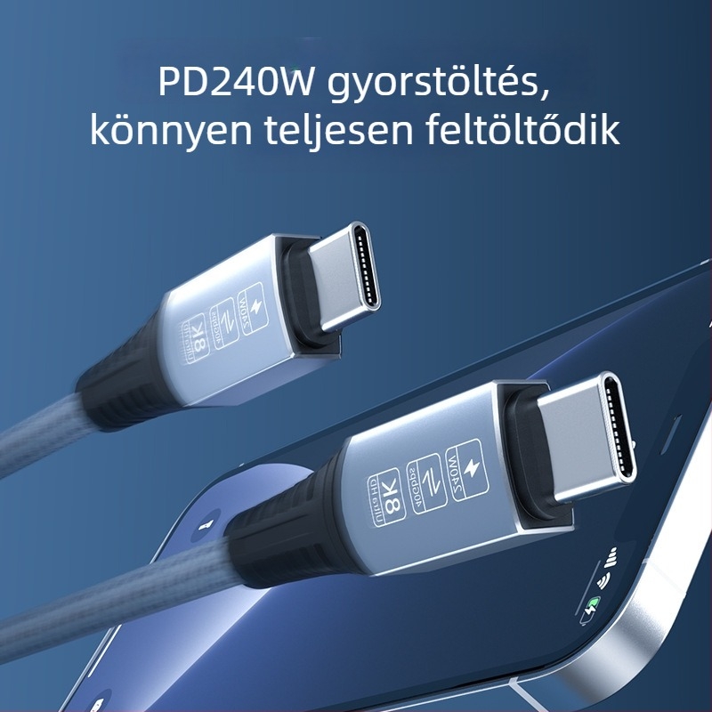 USB4 teljes funkciójú kettős USB-C adatkábel, 40Gbps, Thunderbolt 4/3 kompatibilis, PD240W gyorstöltés, 8K kijelzőhöz