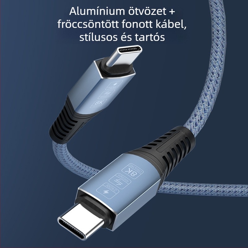 USB4 teljes funkciójú kettős USB-C adatkábel, 40Gbps, Thunderbolt 4/3 kompatibilis, PD240W gyorstöltés, 8K kijelzőhöz