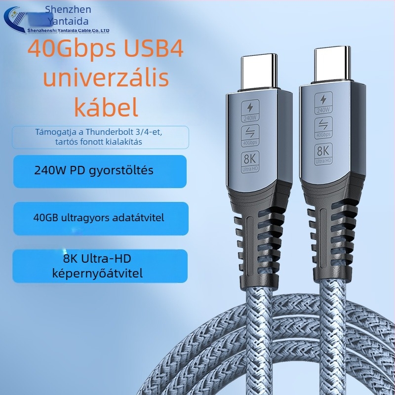 USB4 teljes funkciójú kettős USB-C adatkábel, 40Gbps, Thunderbolt 4/3 kompatibilis, PD240W gyorstöltés, 8K kijelzőhöz