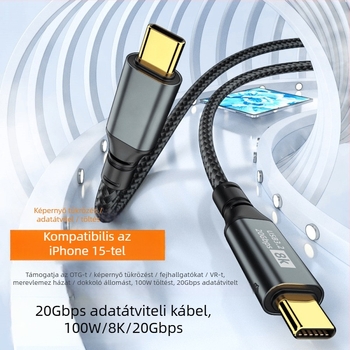USB Type-C adatok és töltéskábel, szőtt kivitel, 100W gyorstöltés, egyoldali csatlakozó