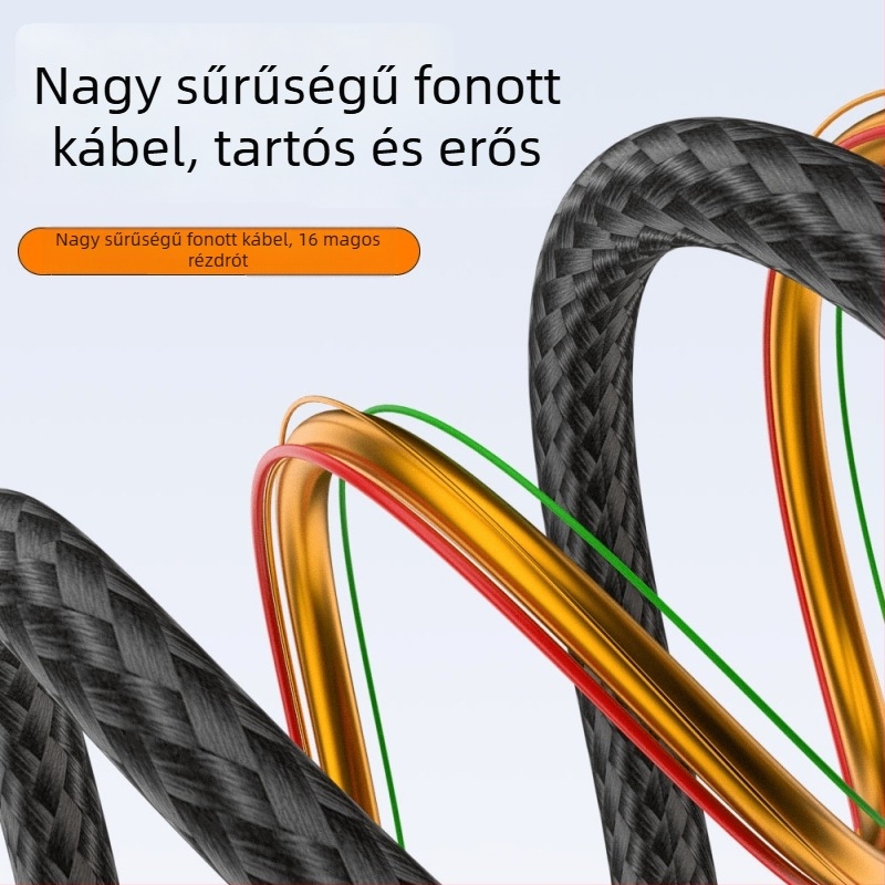 USB Type-C adatok és töltéskábel, szőtt kivitel, 100W gyorstöltés, egyoldali csatlakozó