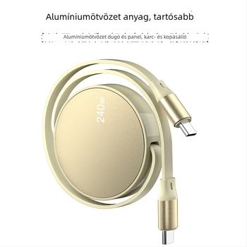 USB-C PD gyors töltésű adatkábel, visszahúzható, 1–2 m, alumíniumötvözet test, laptopokhoz, okostelefonokhoz és tabletekhez