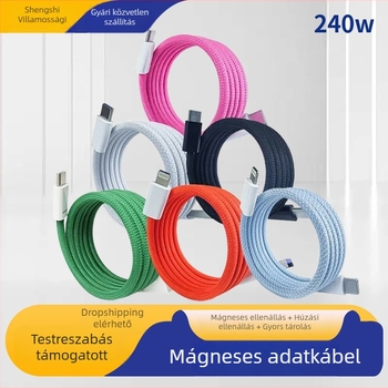 Kétoldalas Type-C mágneses töltő- és adatkábel tablettákhoz, 100W, 1–2 m, szövött kivitel