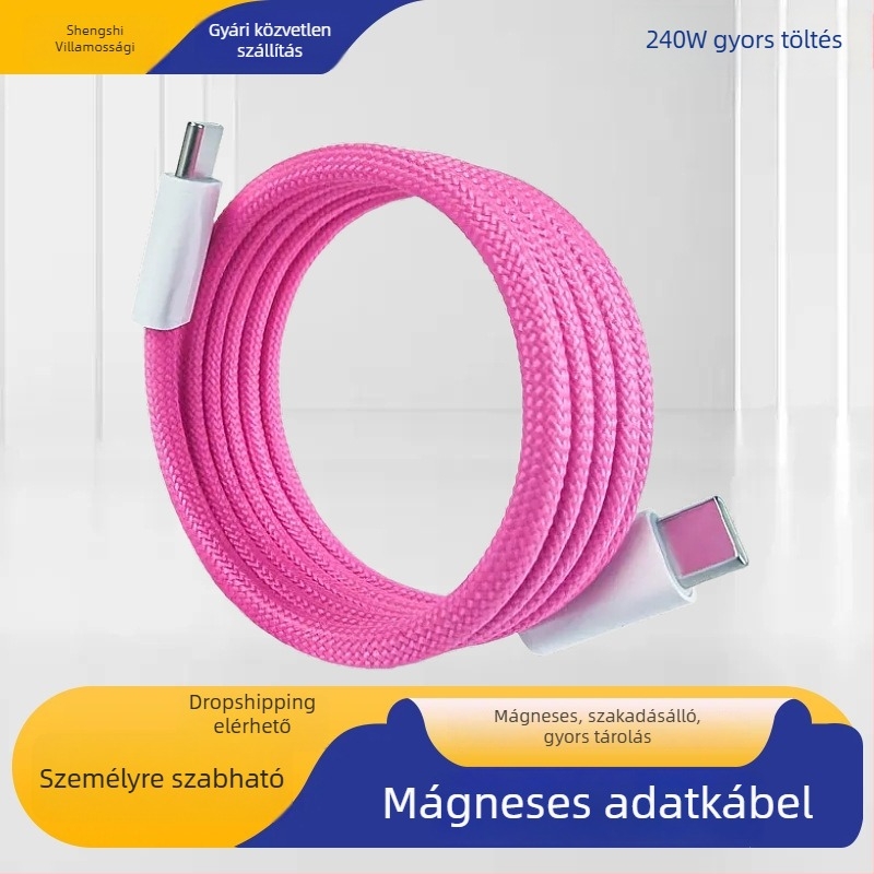Kétoldalas Type-C mágneses töltő- és adatkábel tablettákhoz, 100W, 1–2 m, szövött kivitel