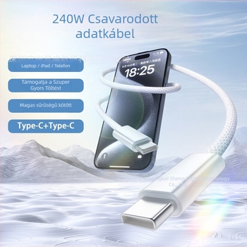 Type-C szövött adatkábel Huawei, Xiaomi és Apple iPhone 15-höz – 240W gyorstöltés, egyetlen csatlakozó