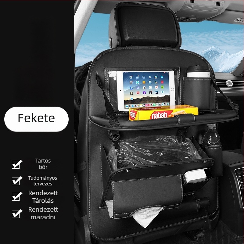 Autóülés hátsó tároló táska – bőr, vízálló, akasztós, testre szabható
