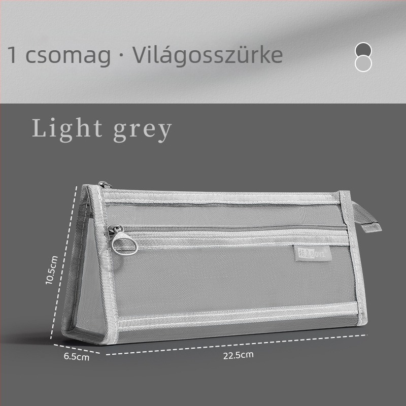 Kétrétegű hálós tolltartó, nagy kapacitású trapéz alakú dizájn, minimalist stílus, hordozható, súly 50 g