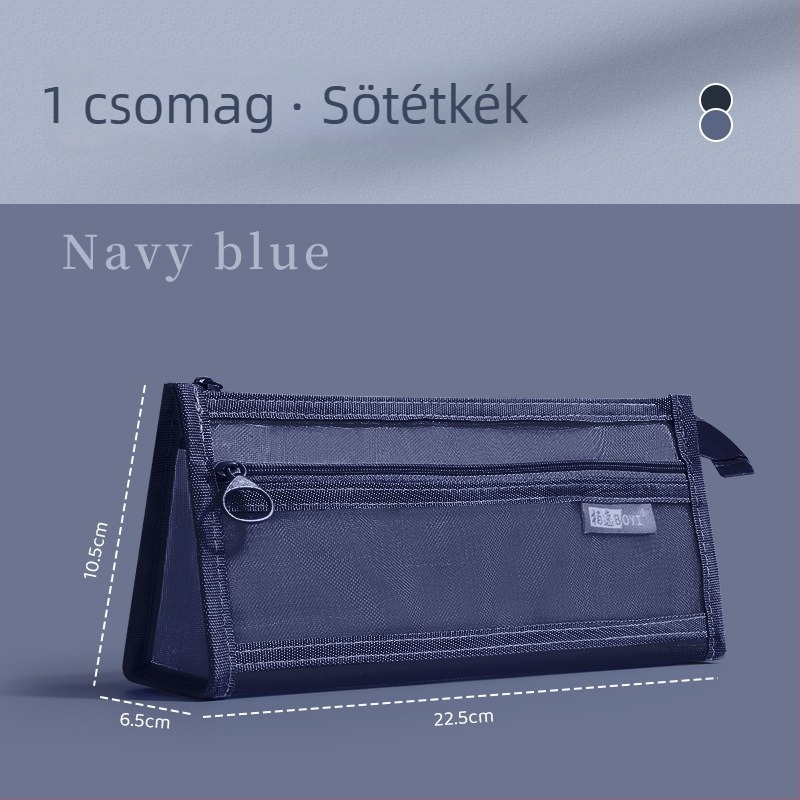 Kétrétegű hálós tolltartó, nagy kapacitású trapéz alakú dizájn, minimalist stílus, hordozható, súly 50 g
