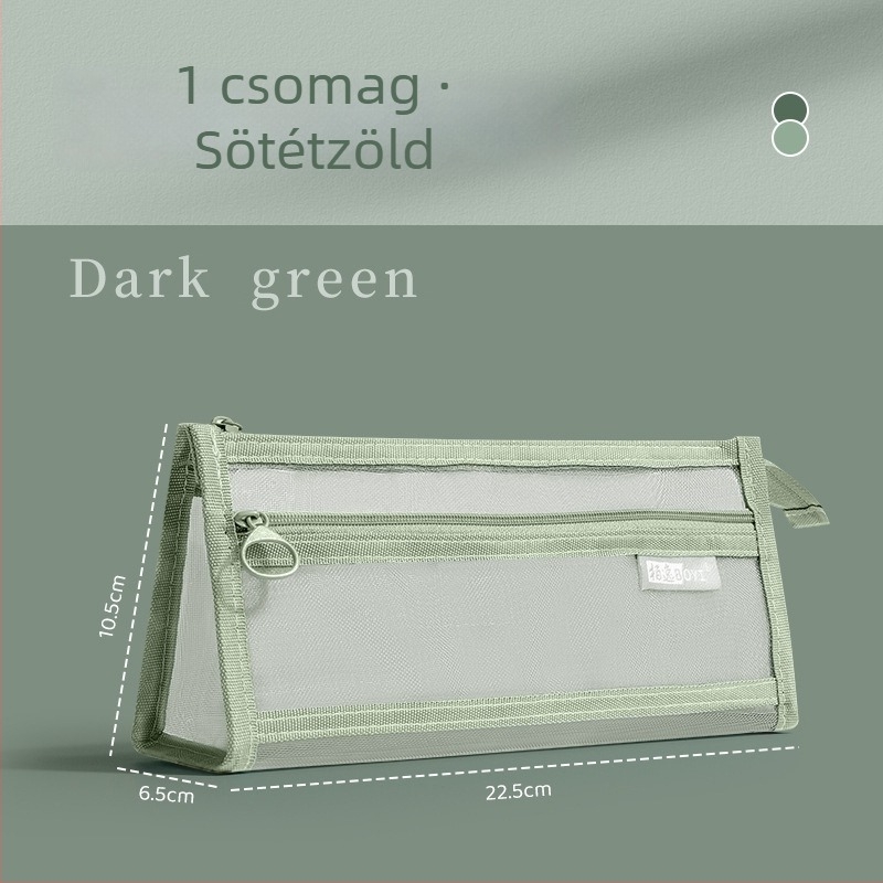 Kétrétegű hálós tolltartó, nagy kapacitású trapéz alakú dizájn, minimalist stílus, hordozható, súly 50 g