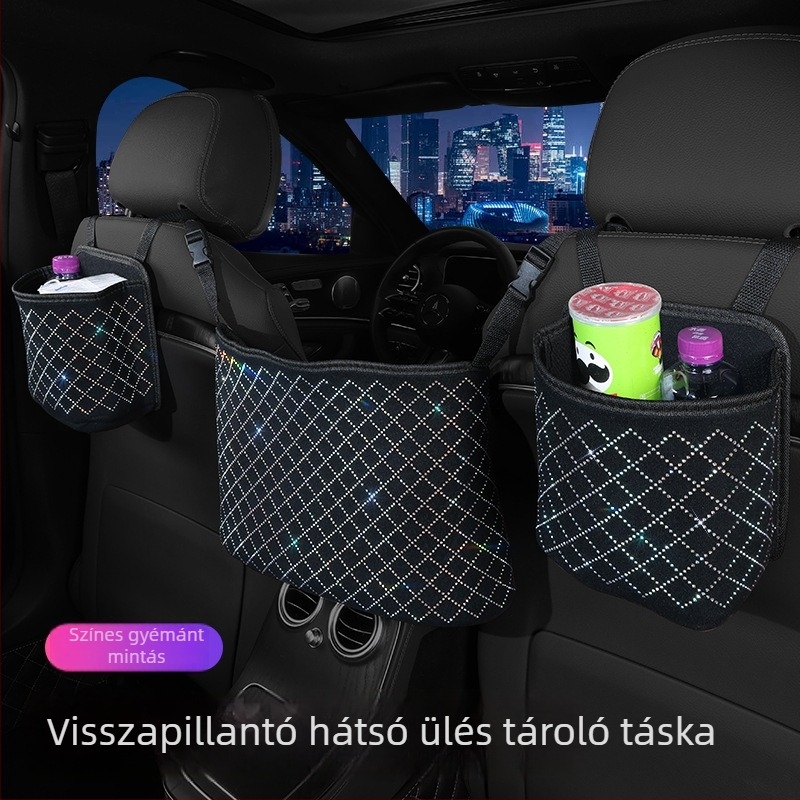 Autó középső ülés tároló táska, akasztós kialakítás, poliészter anyag, univerzális illeszkedés, logó nyomás elérhető