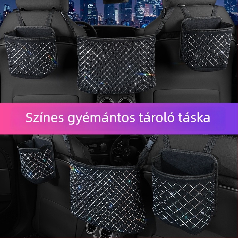 Autó középső ülés tároló táska, akasztós kialakítás, poliészter anyag, univerzális illeszkedés, logó nyomás elérhető