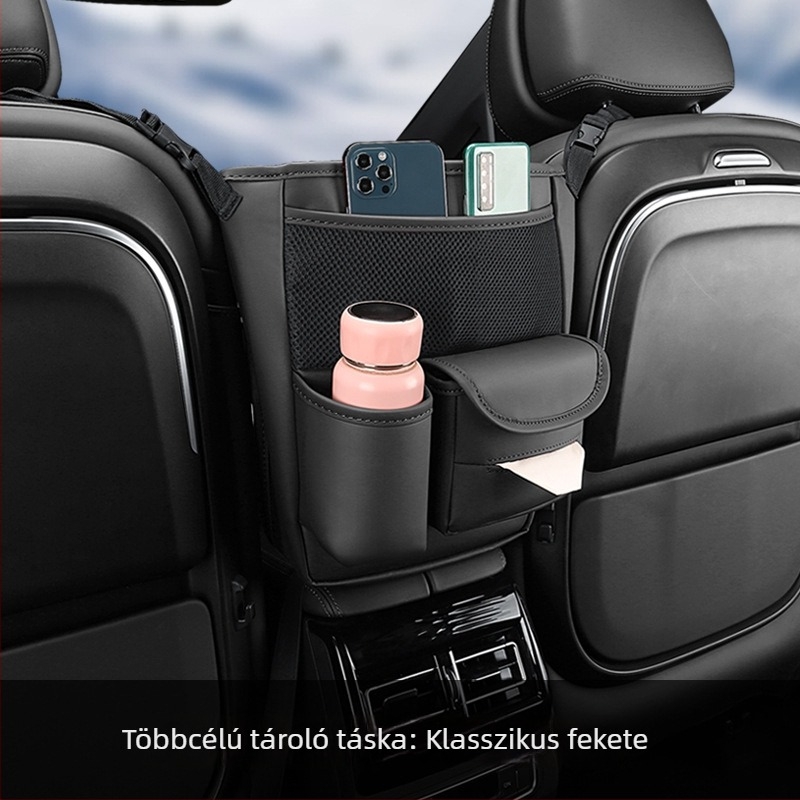 Autóülés hátuljára szerelhető rendszerező – bőr; rögzítés: függő; középső pozíció; vízálló; nyomásálló
