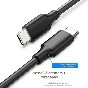 Type-C USB 3.1 adatkábel PD60W gyors töltéshez, 3A, PVC burkolat