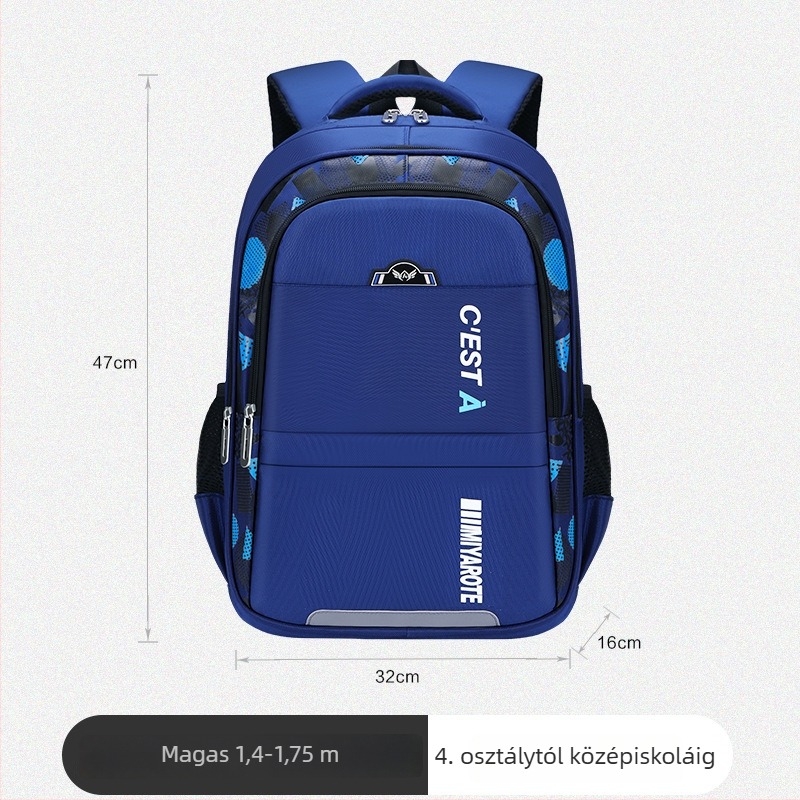 Iskolai hátizsák fiúknak, 1-9. osztály, Oxford anyag, légáteresztő ergonómikus hátsó panel, gerincvédelem, csíkos minta