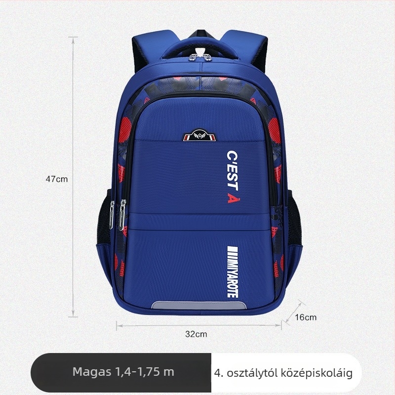 Iskolai hátizsák fiúknak, 1-9. osztály, Oxford anyag, légáteresztő ergonómikus hátsó panel, gerincvédelem, csíkos minta
