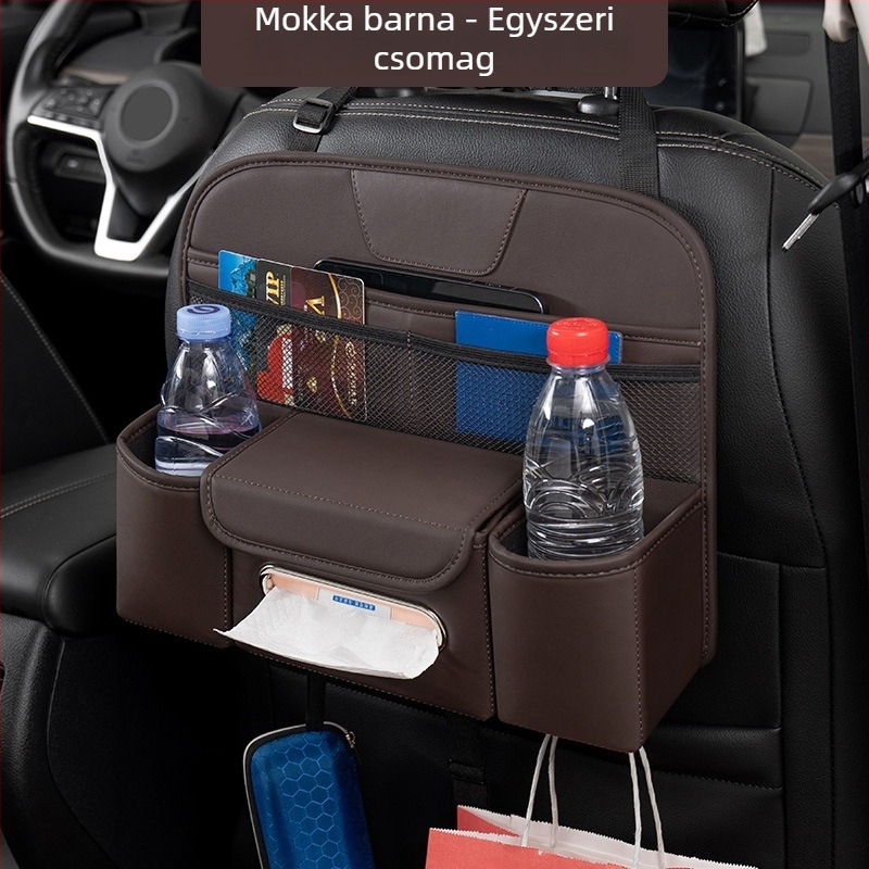 Bőr ülés hátuljára való tároló táska pohártartóval, vízálló, fogantyúval, 1 L kapacitás - Nabome