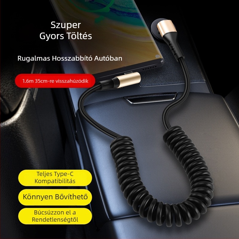 240W-os kettős Type-C adatkábel rugós kialakítással, gyors töltés, univerzális telefonokhoz, tabletekhez és drónokhoz