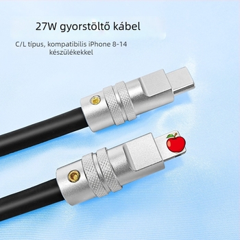 27W USB-C–Apple Lightning töltő- és adatkábel folyékony szilikonból, 1–2 m