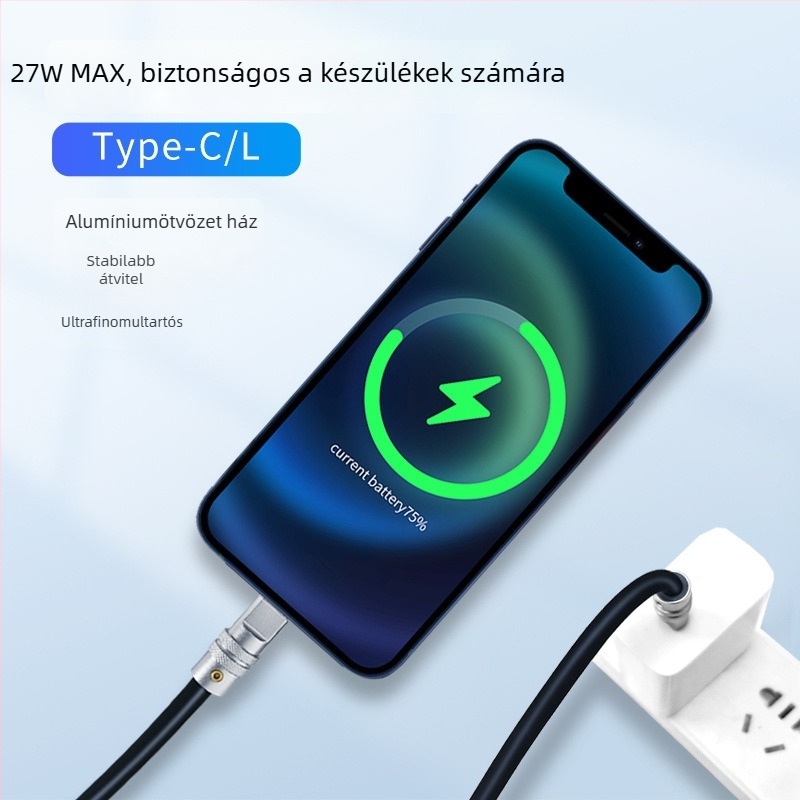 27W USB-C–Apple Lightning töltő- és adatkábel folyékony szilikonból, 1–2 m
