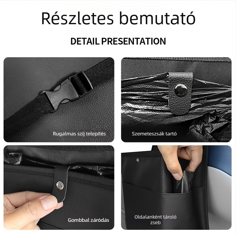 Bőr autós szemetes és hátsó üléshez tartozó tároló doboz, akasztós, testreszabható