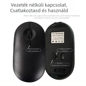Vezeték nélküli egér 2,4G + Bluetooth kapcsolattal, 1600dpi, 4 gomb, újratölthető, ergonomikus