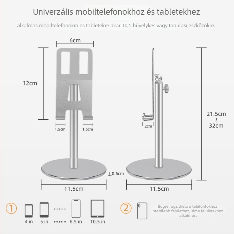 Állítható asztali telefontartó – alumíniumötvözet, szilikon párnák, modell GL083, univerzális kompatibilitás