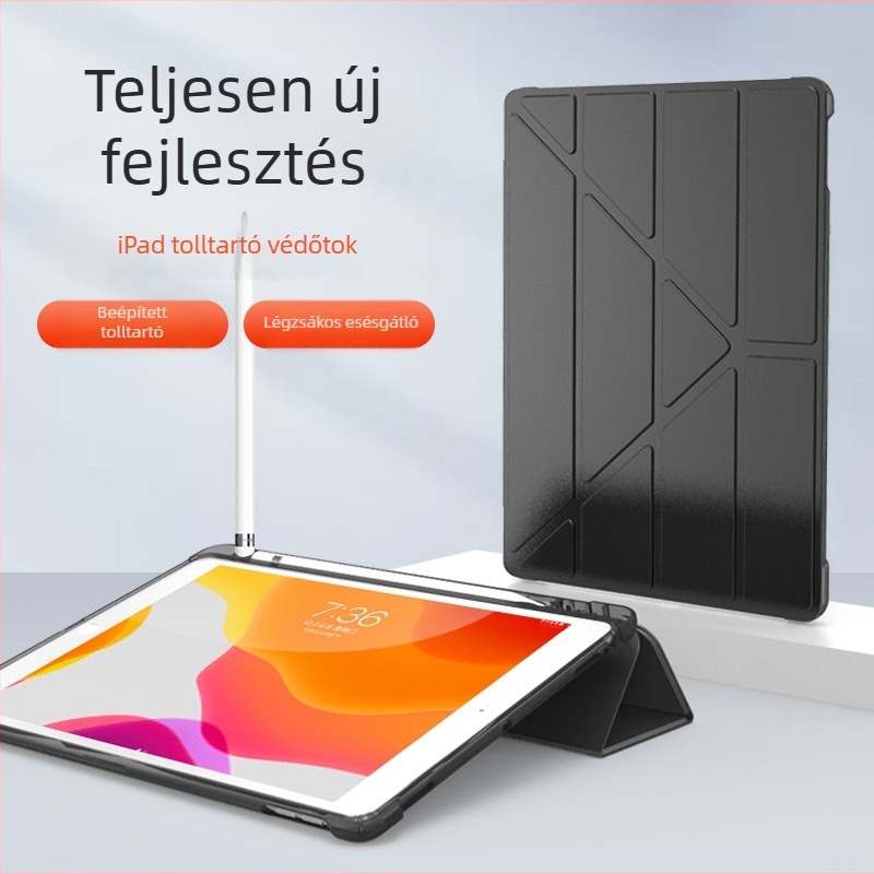 Szilikon védőtok iPad 12.9/9.7/11 Pro-hoz stylus zsebbel, többször hajtogatható állvánnyal, ütésálló