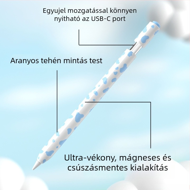 Szilikon védőburkolat Apple Pencil 3. gen (USB-C) – tehénminta, hordozható dizájn, ujjlenyomat-mentes, testreszabható