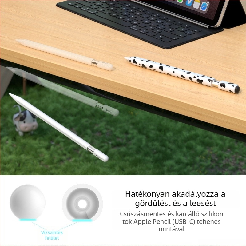 Szilikon védőburkolat Apple Pencil 3. gen (USB-C) – tehénminta, hordozható dizájn, ujjlenyomat-mentes, testreszabható