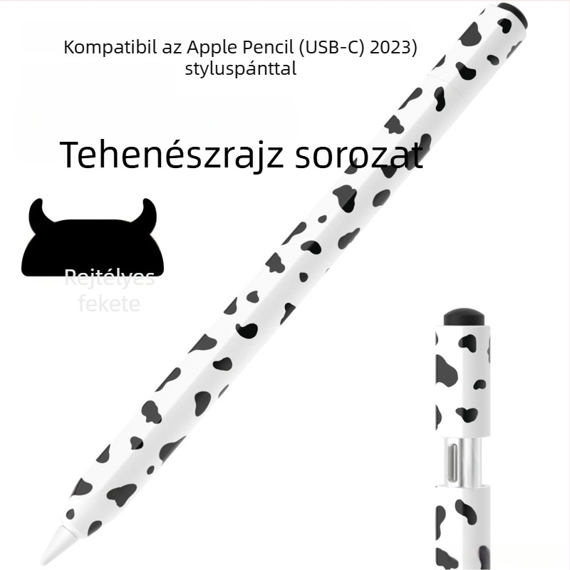 Szilikon védőburkolat Apple Pencil 3. gen (USB-C) – tehénminta, hordozható dizájn, ujjlenyomat-mentes, testreszabható