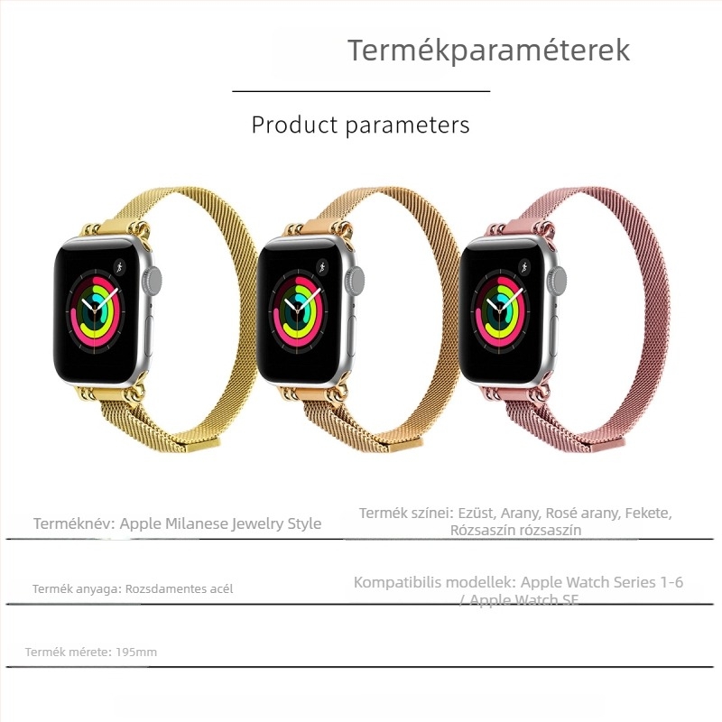 Apple Watch-hoz rozsdamentes acél karkötő mágneses záróval, 12 mm interfész szélesség