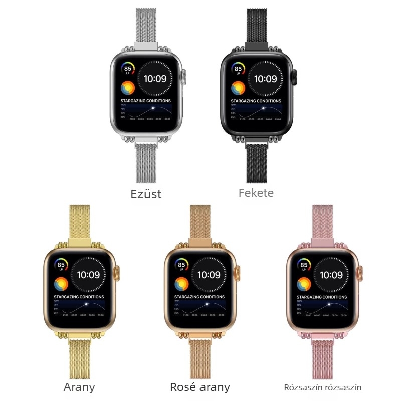 Apple Watch-hoz rozsdamentes acél karkötő mágneses záróval, 12 mm interfész szélesség