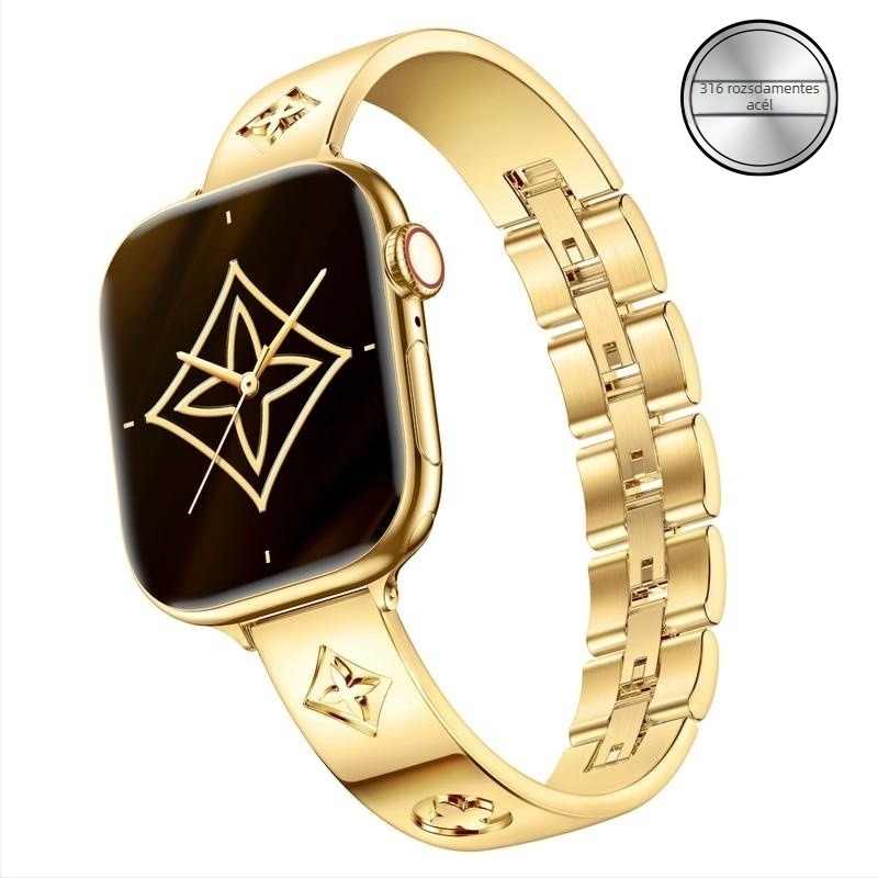 316L rozsdamentes acélból készült óraszíj, karkötő-stílusú, négylevelű lóhere mintával, kompatibilis minden Apple Watch sorozattal Cd12Max