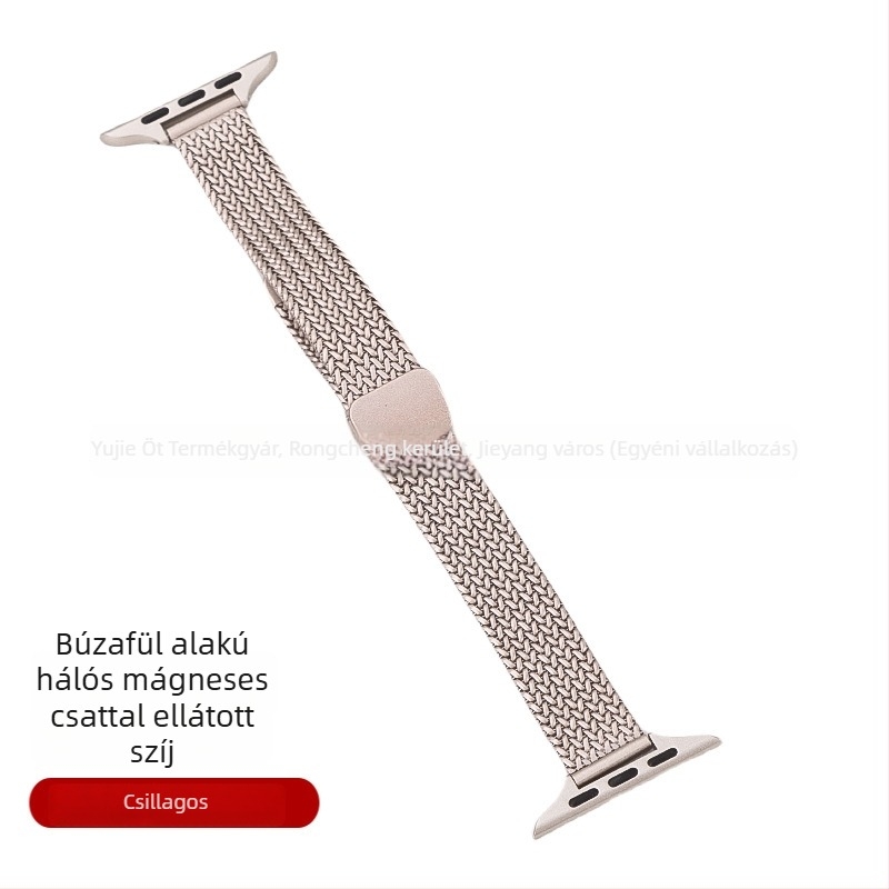 Apple Watch S9 rozsdamentes acélból készült mágneses csattal, női minimalist stílusú karpánt, motív búzaszár