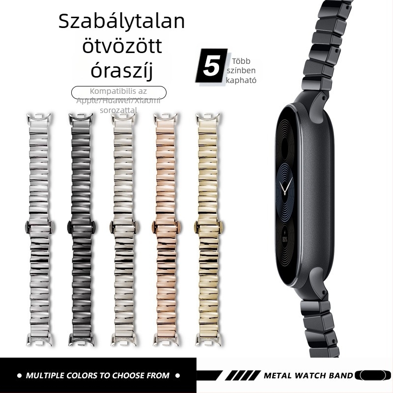 Fém óraszíj Apple iWatch S10, Huawei 11 Pro, Xiaomi 89 Pro, Redmi 6-hoz – 16 cm hosszú, 14 mm szélesség, pillangócsattal, szabálytalan dizájn