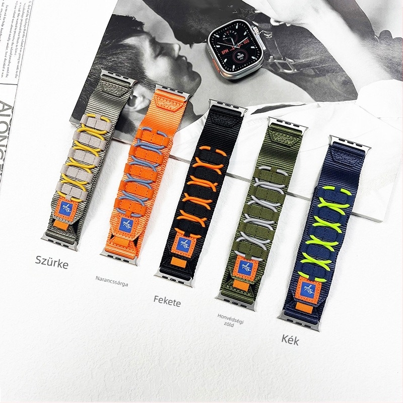 Nylon szövött óraszíj Velcro csattal, sportos stílus, testreszabható méretek, kompatibilis Apple Watch