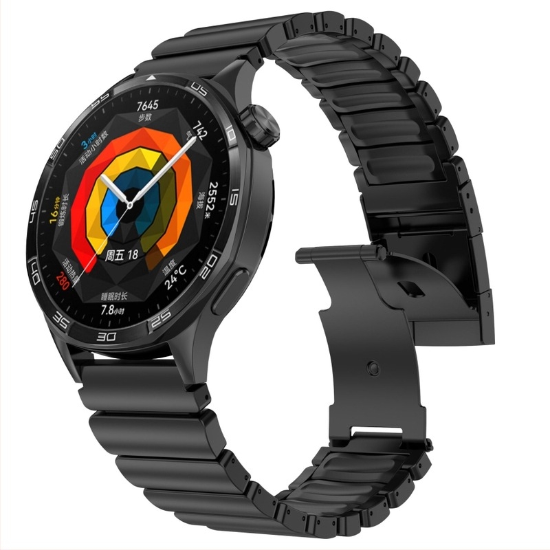 Titánium ötvözetű óraszíj Apple Watch, Samsung Ultra és Huawei Watch5-hoz – 22 mm csatlakozó szélesség, fém + gumi, összecsukható csat